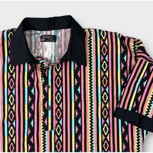 Ruddock Bros Mens Southwestern Geometric Stripe Polo Shirt 17.5 XL Made in USA